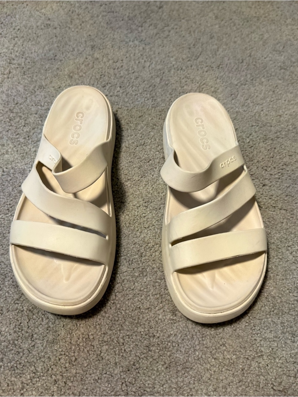 CROCS Women's Triple-Strap Slide Sandals in Beige